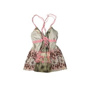 Self Esteem Womens Y2K Boho Mixed Print Empire Waist Cami Top Pink Tan